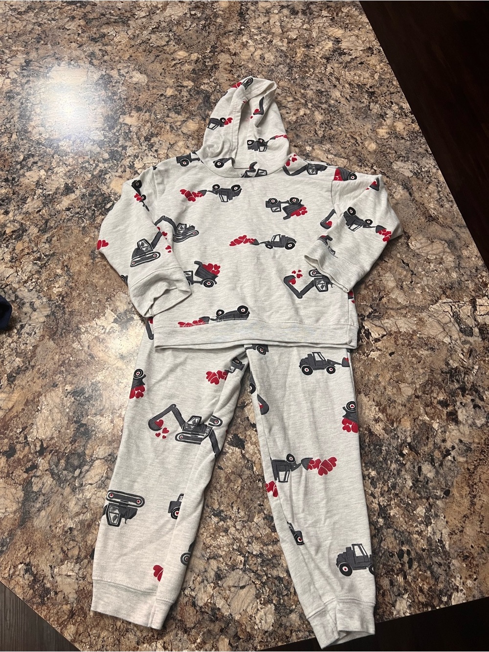 Carter's Gray Hoodie & Jogger Pajama Set with Red and Black Trucks